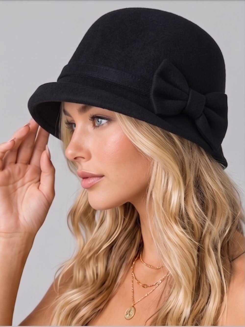 Black Cloche Hat 1920s Downton Abbey Church Bucket Hat with Bow